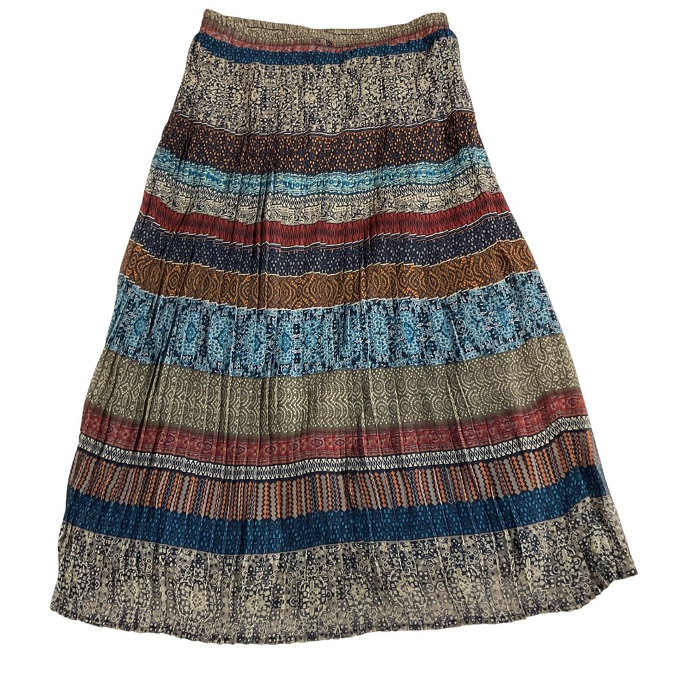 VTG retro Bonworth cottage granny pleated midi skirt boho fall patchwork Y2K S